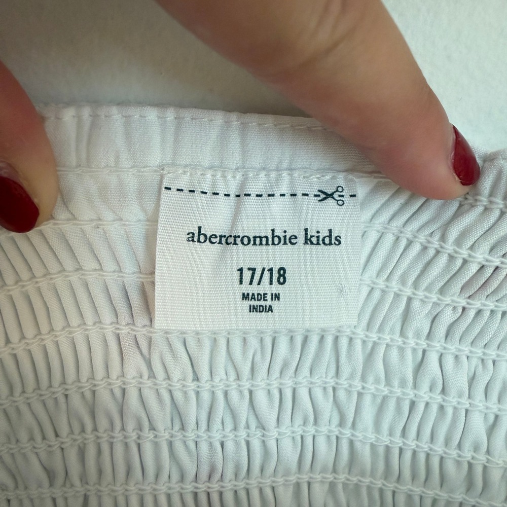 Abercrombie Kids Cherry Print Dress Kids 17/18 White‎ Cotton Pockets Cottagecore - Picture 2 of 10